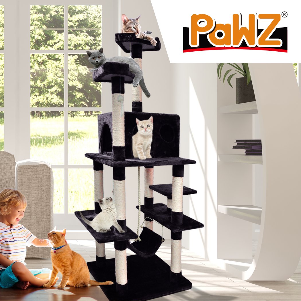 PaWz 1.83M Cat Scratching Post Tree House with plush velvet cover and natural sisal posts, designed for climbing and scratching.